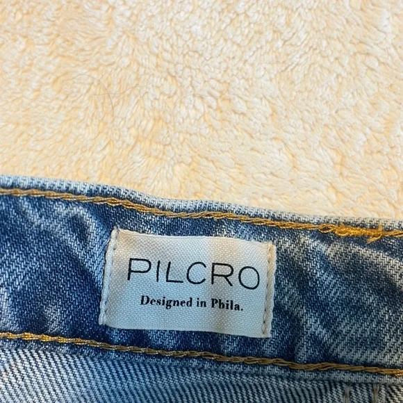 NWT Anthropologie Pilcro Blue Denim Mini Skirt Distressed Raw Hem Pockets Size 0 - Picture 4 of 6
